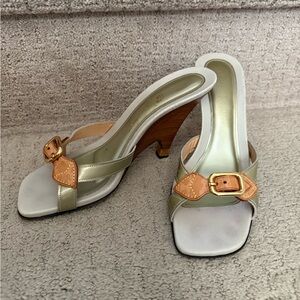 Louis Vuitton Green and Tan Heels